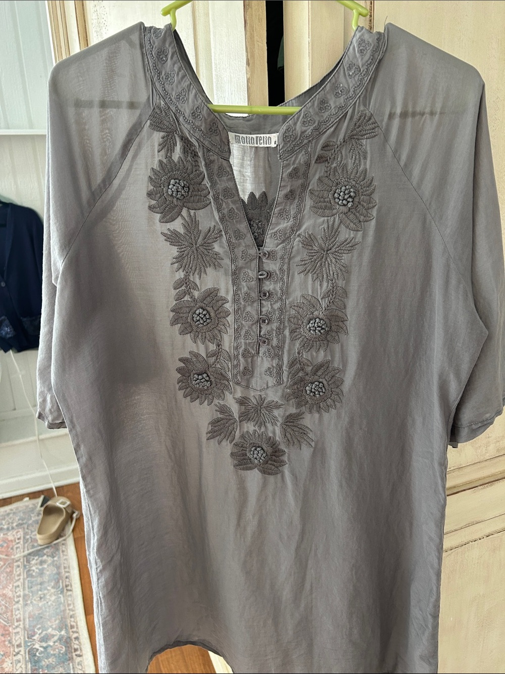 Monoreno Gray Embroidered Floral Tunic